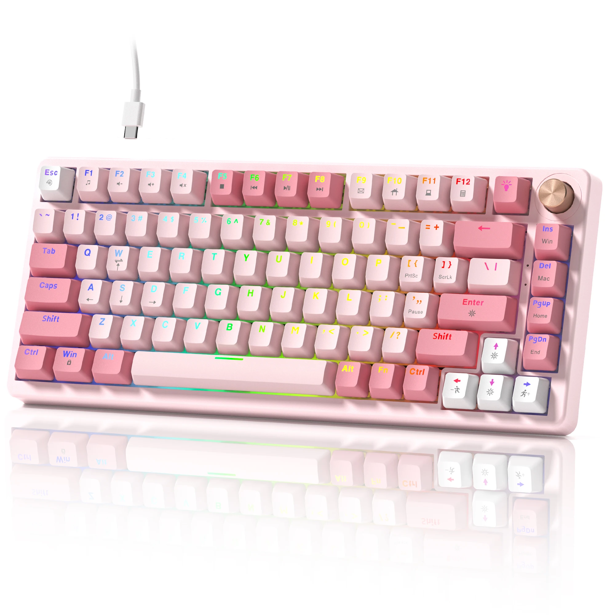 

Womier VK75 Pink 75% Wired Gaming Mechanical Keyboard with Knob RGB Backlit Gasket Mount Hot Swappable Linear Switch For PC