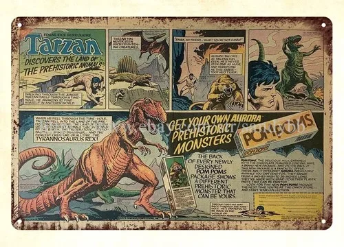 metal wall art 1975 Pom Poms candy TARZAN, PREHISTORIC MONSTERS tin sign
