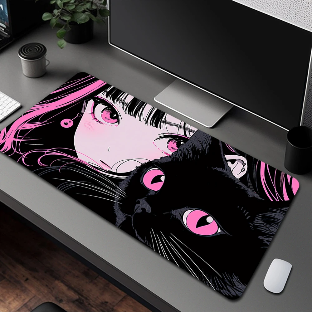 لوحة ماوس ألعاب من السيليكون على شكل قطة سوداء لطيفة للفتيات الجميلات بحافة كبيرة وقفل لوحة المفاتيح ولوحة المفاتيح ومضادة للانزلاق