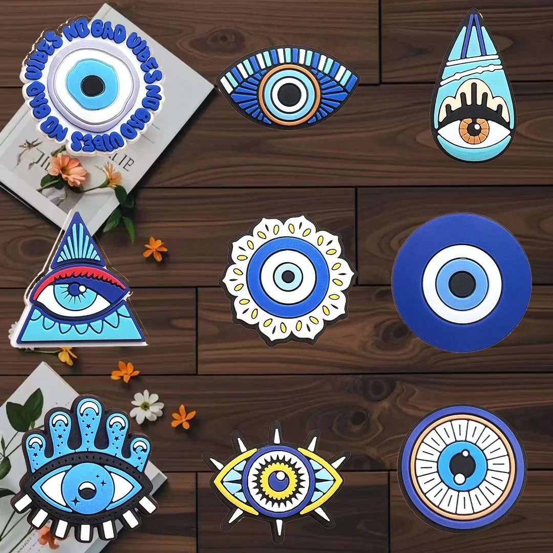 

100Pcs Bulk Shoe Charms for Crocs Accessories Blue Eyes Shoes Charm for Croc Decorations Pins Men Jeans Woman Clogs Clips Badges