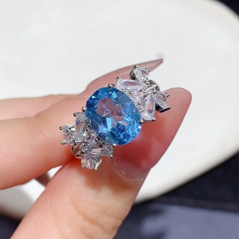 Sparkling 925 Silver Crystal Ring 8x10mm Natural Topaz Ring with Free Jewelry Certificate Gold Plated Topaz Jewelry