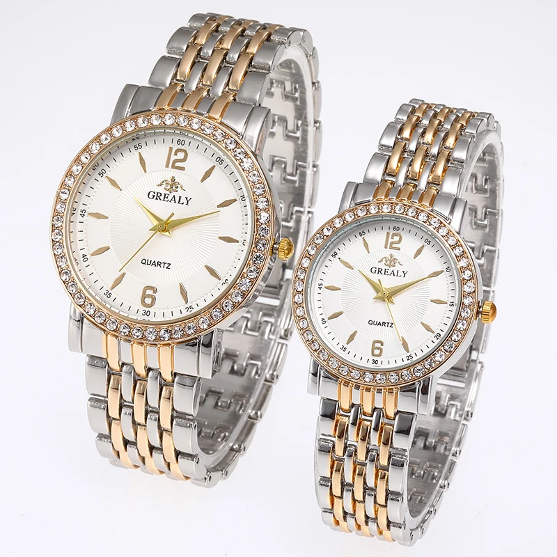 طقم سوار كاجوال للرجال بسوار فولاذي للنساء، ساعة كوارتز للزوجين بمقياس رقمي بسيط ومتعدد الاستخدامات