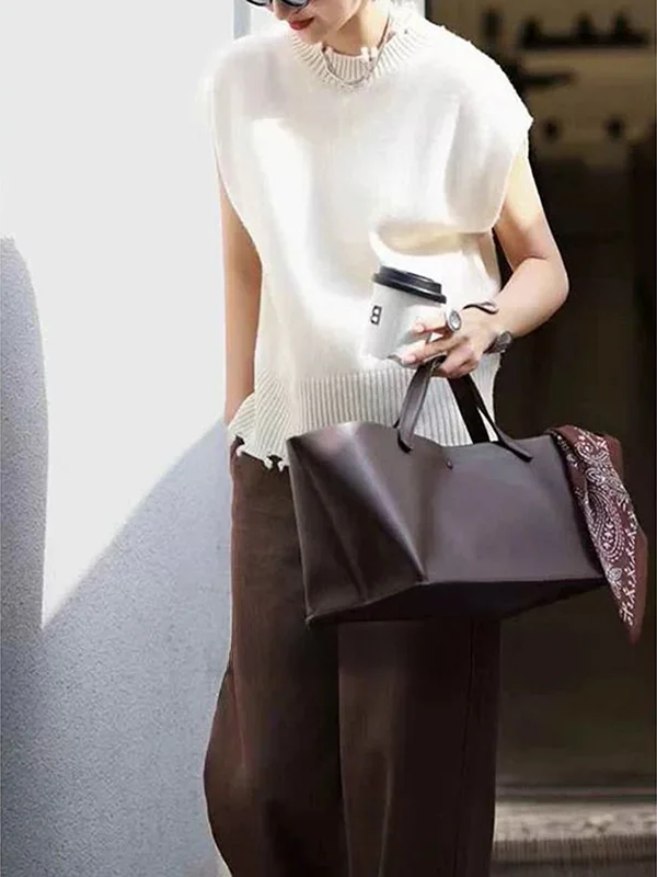 

Вязаный шерстяной жилет Laid-ba Sle для женщин, весна 2026, с круглым вырезом, универсальный, больших размеров, повседневные длинные брюки с высокой талией