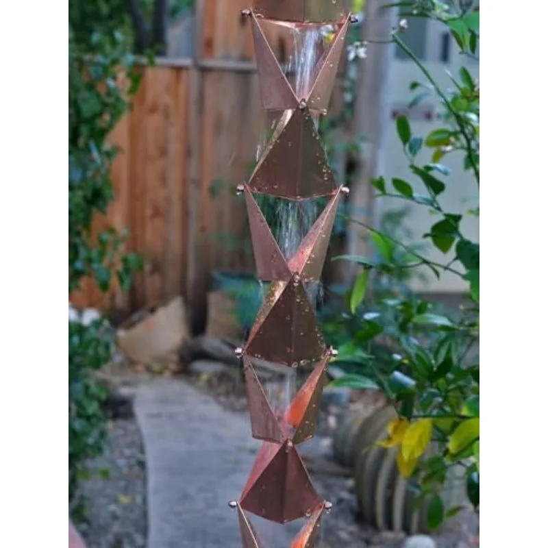 11ft Copper Origami Rain Chain, Decorative Rain Gutter Chain for Outdoor Garden, Roof Water Drainage & Home Exterior