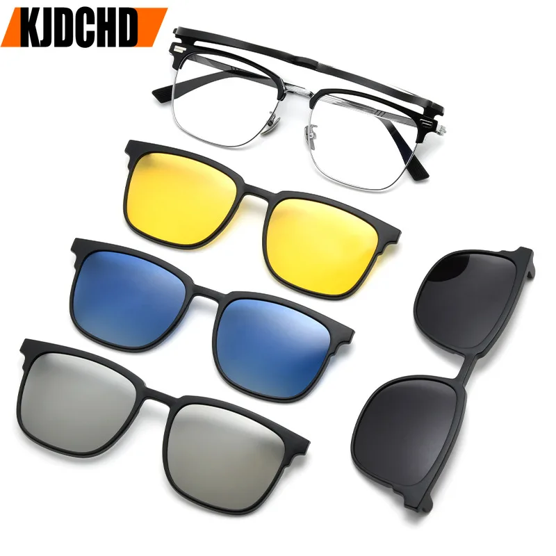 

KJDCHD Polarized Magnetic Clip-on Glasses Men's Retro Titanium Ultra-light Eyewear Anti-UV 3D Movie Eyeglasses Frame