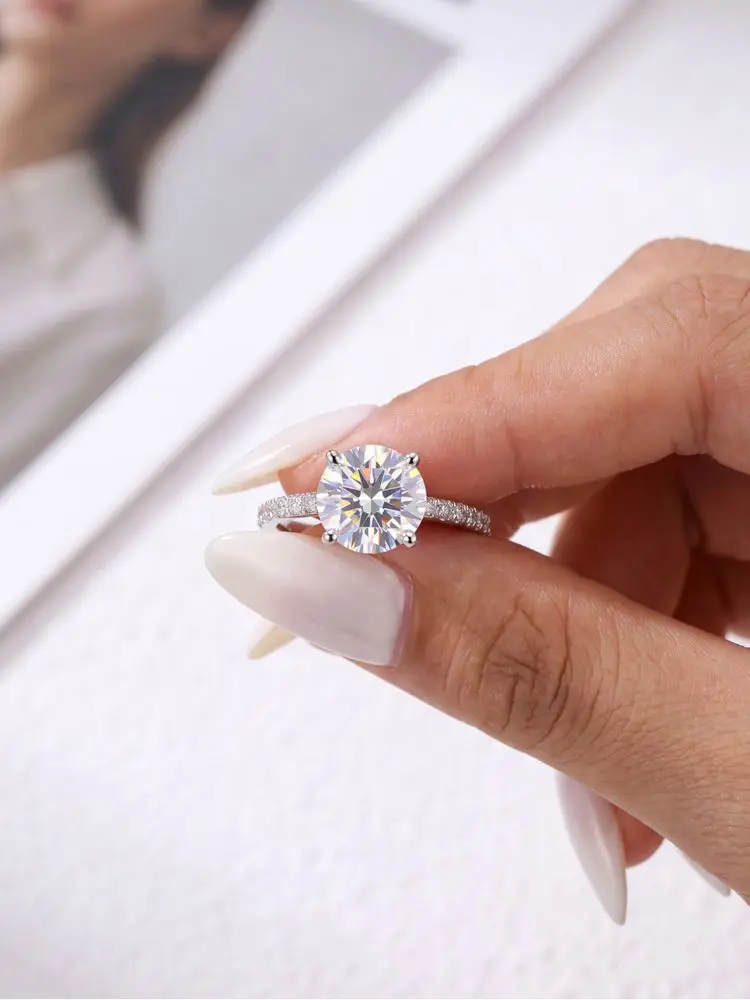 DWJ 1-2CT Echter Moissanit Diamant Ringe für Frauen Mode Runde Hochzeit Echt 925 Sterling Silber Designer Luxus Edlen schmuck – Detail 4