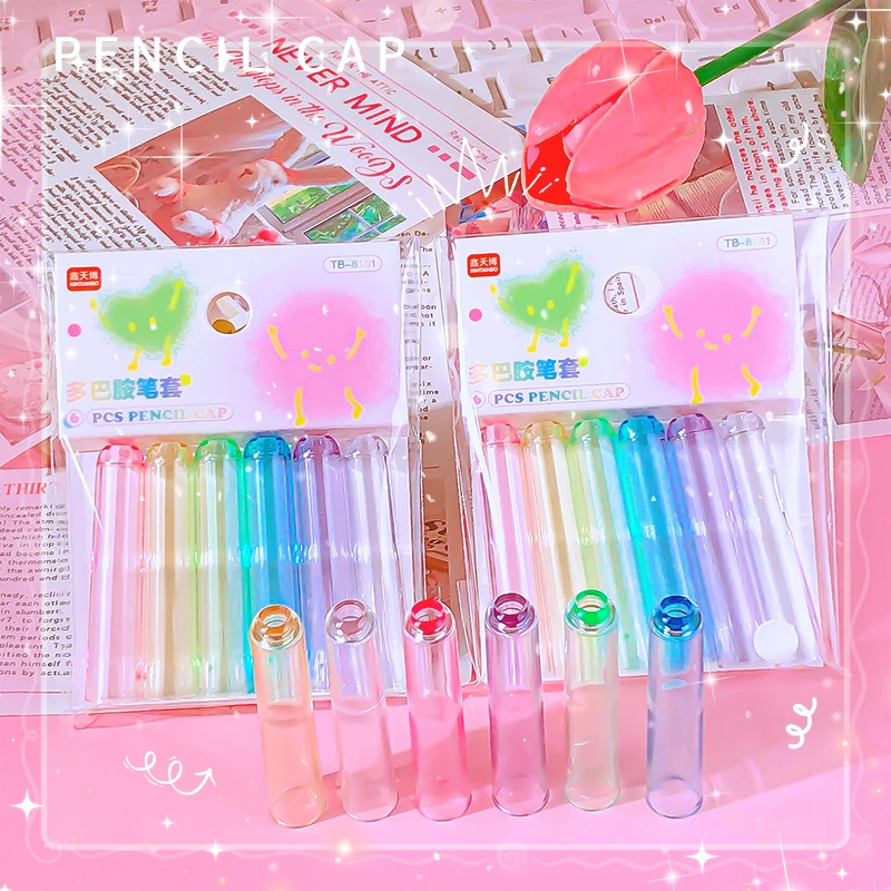 Aesthetic stationery back to school useful kawaii stationery cap cute mini colored Pencil cap pencil cover school accessories