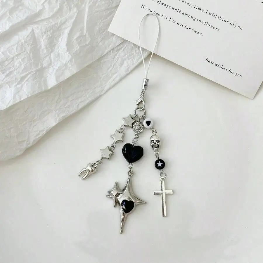

1 Piece, Retro Punk Cross Beaded, Dark Halloween Pendant, Mobile Phone Chain Keychain, Bag Lanyard, Goben Chain, Personalized Small Items.
