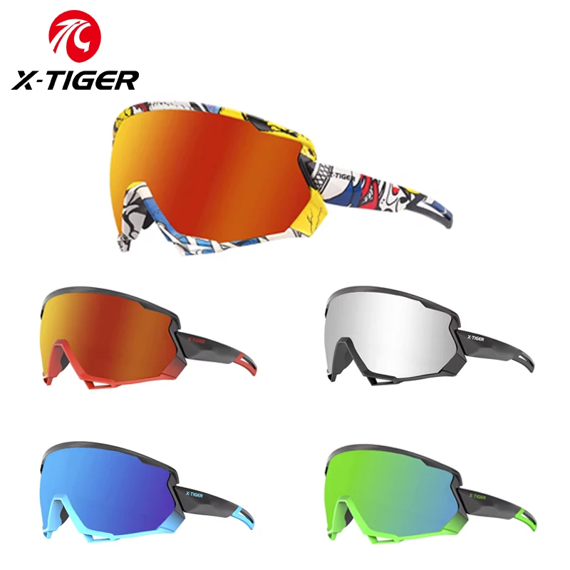 X-TIGER Bike Polarized Sports Sunglasses with 5 Interchangeable Lenses for Mens Womens Baseball Running Fishing Cycling Eyewear