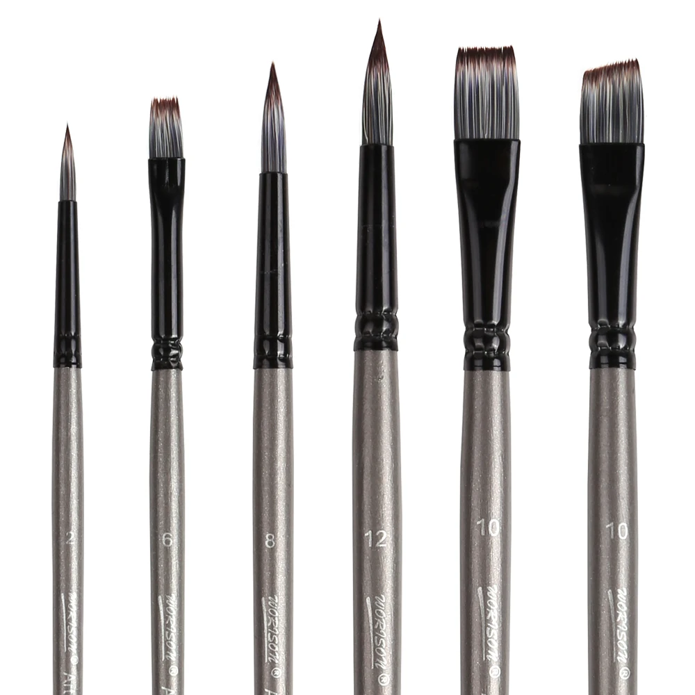 

6 Piece Nylon Paint Brush Set, Flat Brushes Watercolor Brushes Oil Paint Brushes For Artists Amateur Acrylic Painting