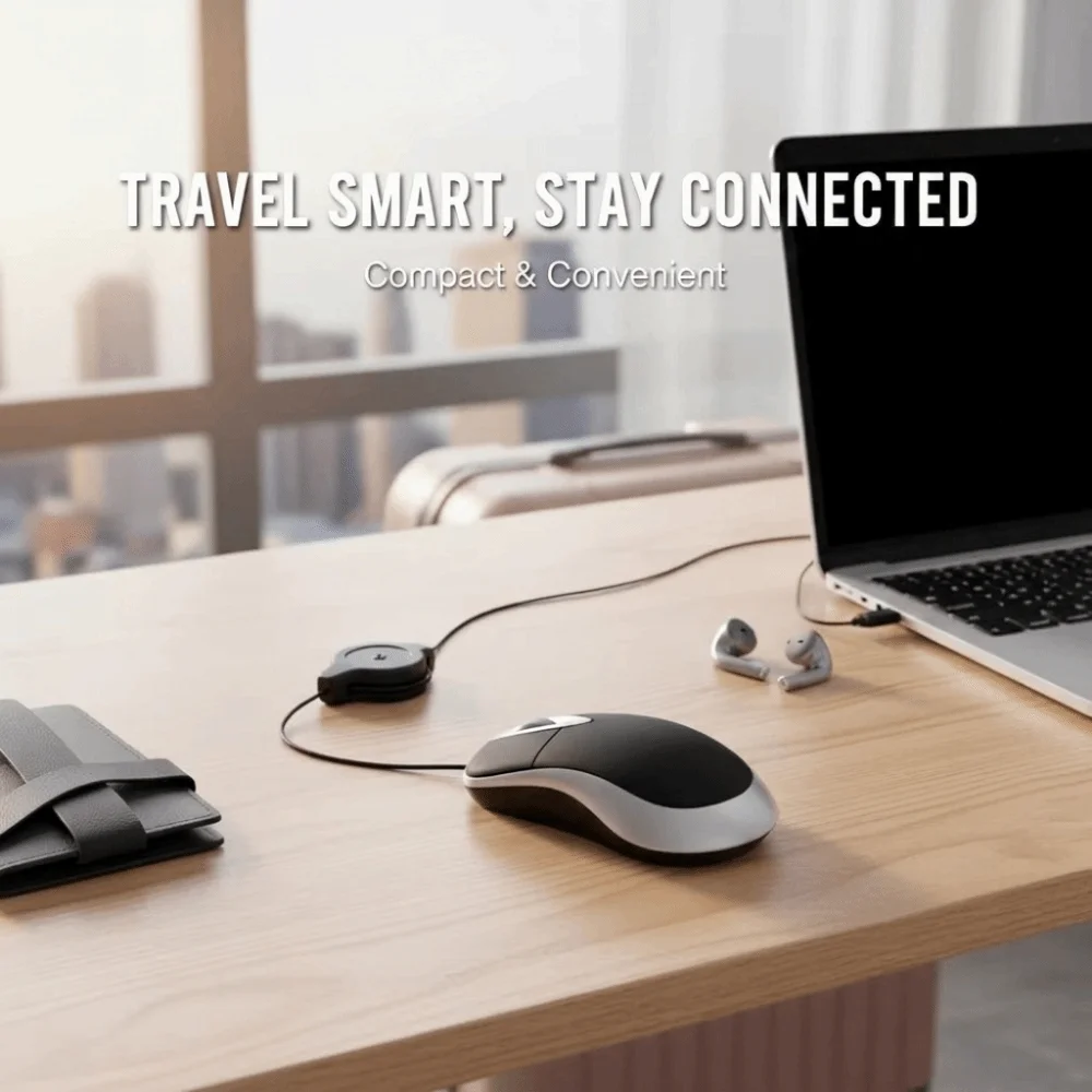 Retractable Cable USB Wired Mouse Lightweight Plug-and-Play mini Retractable Mouse Ergonomic Shape Portable Computer Mice