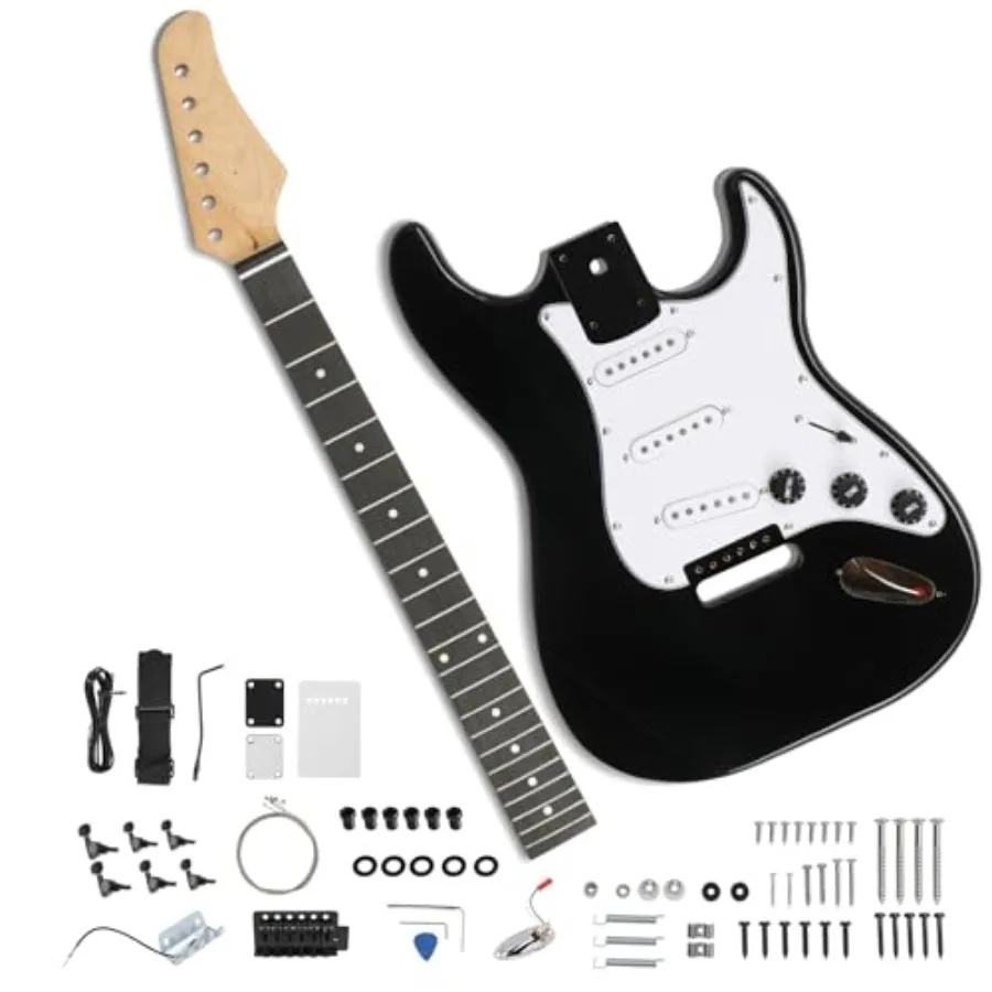 

Набор для сборки электрогитары DIY с цельным корпусом, полноразмерная 6-струнная электрогитара с грифом из клёна, плечевым ремнем, звукоснимателями SSS и всеми комплектующими