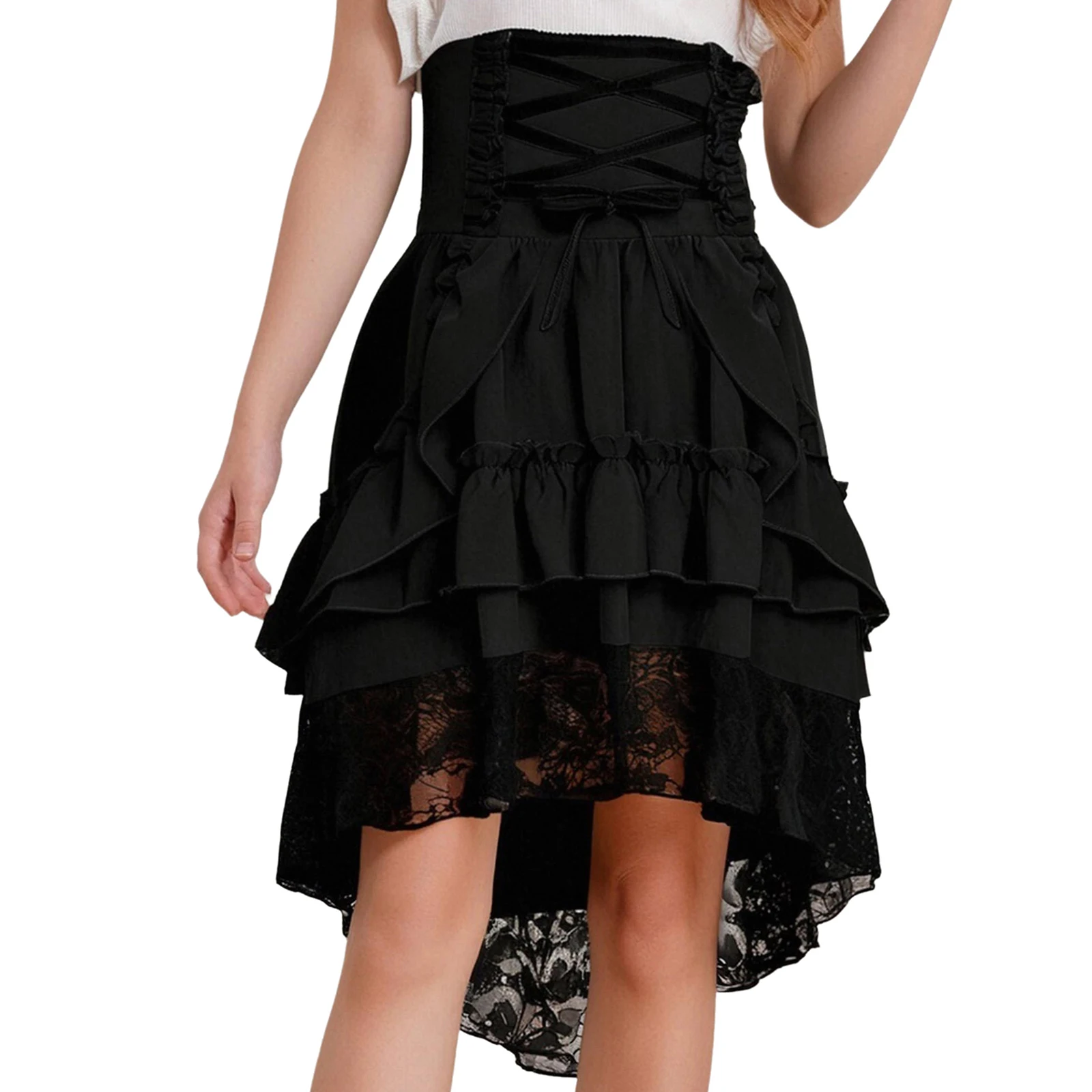 الفتيات Steampunk القوطية تنورة القرون الوسطى عصر النهضة زي خمر تنورة الفيكتوري الدانتيل يصل المتدرج كشكش التنانير هالوين زي