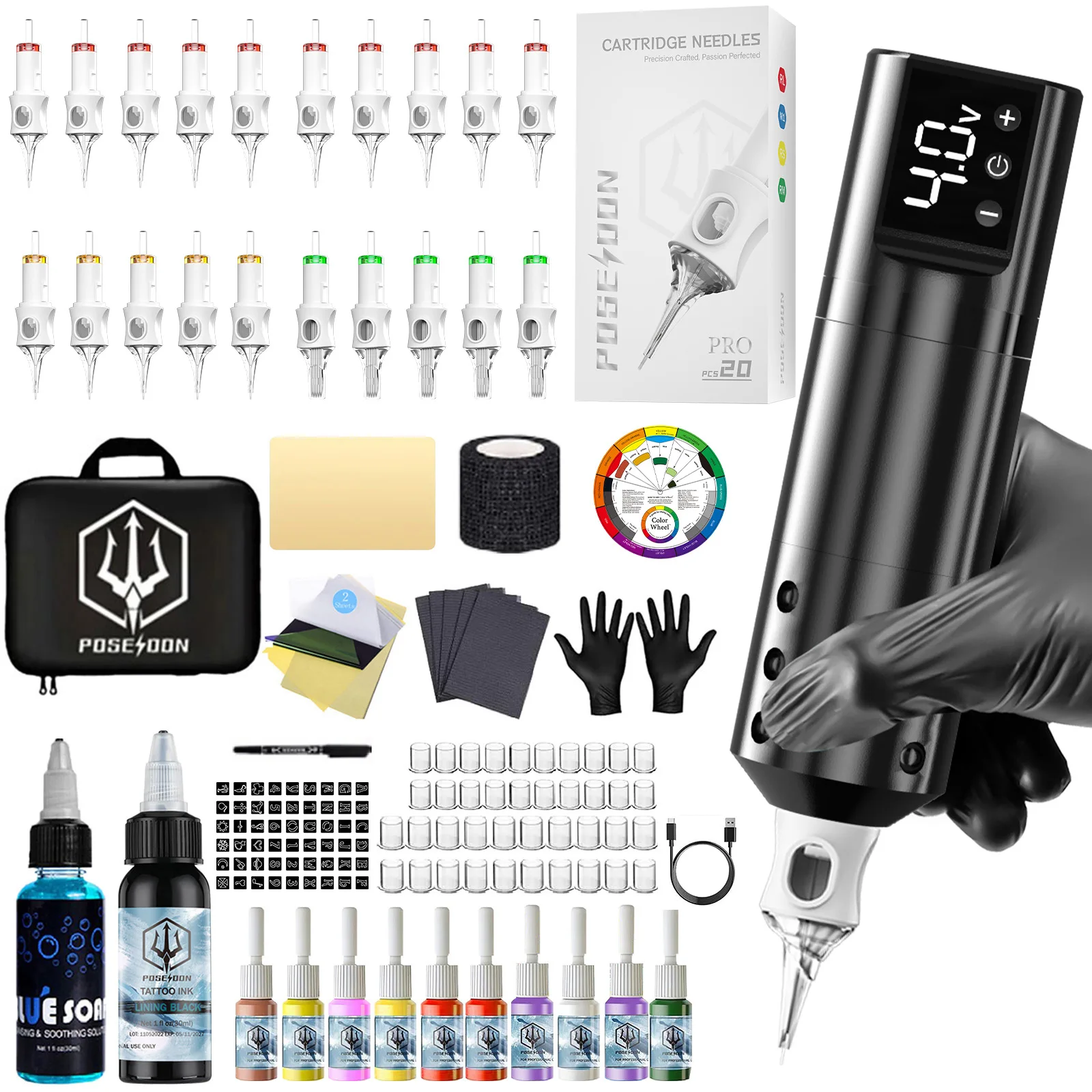 

Tattoo Kit POSEIDON V6 Lightweight Tattoo Pen Kit For Permanent Makeup Tattoo Machine Kit Black Tattoo Power Supply Tattoo Kit