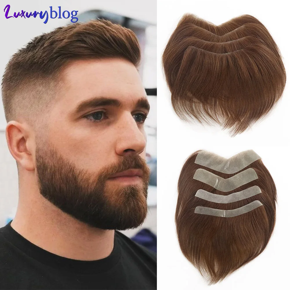

Мужской парик из человеческих волос коричневого и черного цвета, фронтальная линия волос, 180 плотность, V-образная петля, прямой парик на лоб, натуральный волосы, капиллярный протез