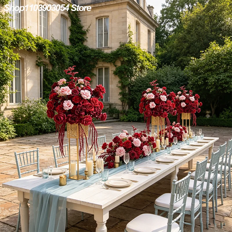 5D Outdoor Rote Rosen-Blumenkugel Künstliche Rosa Tischdekoration für Hochzeits- und Eventdekoration, Florale Arrangements für den Gang – Detail 1