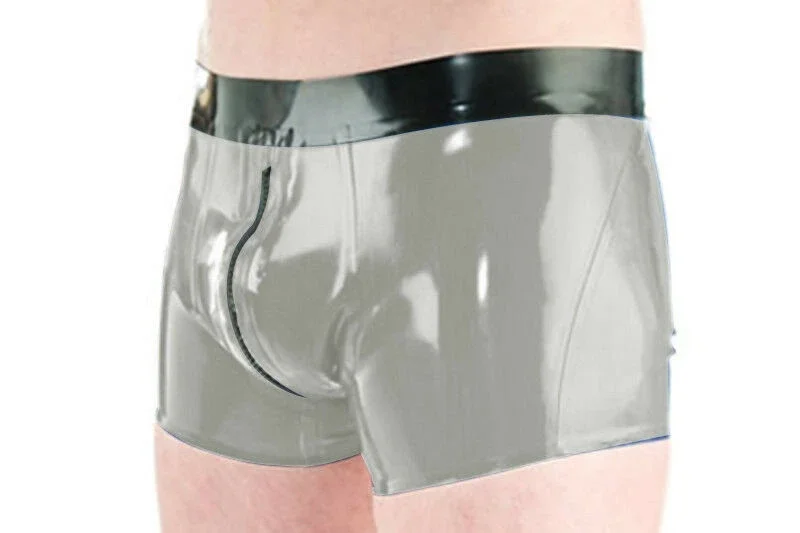 

costume party Latex Rubber Boxer Shorts Briefs Black with Smoke Gray Size S-XXL