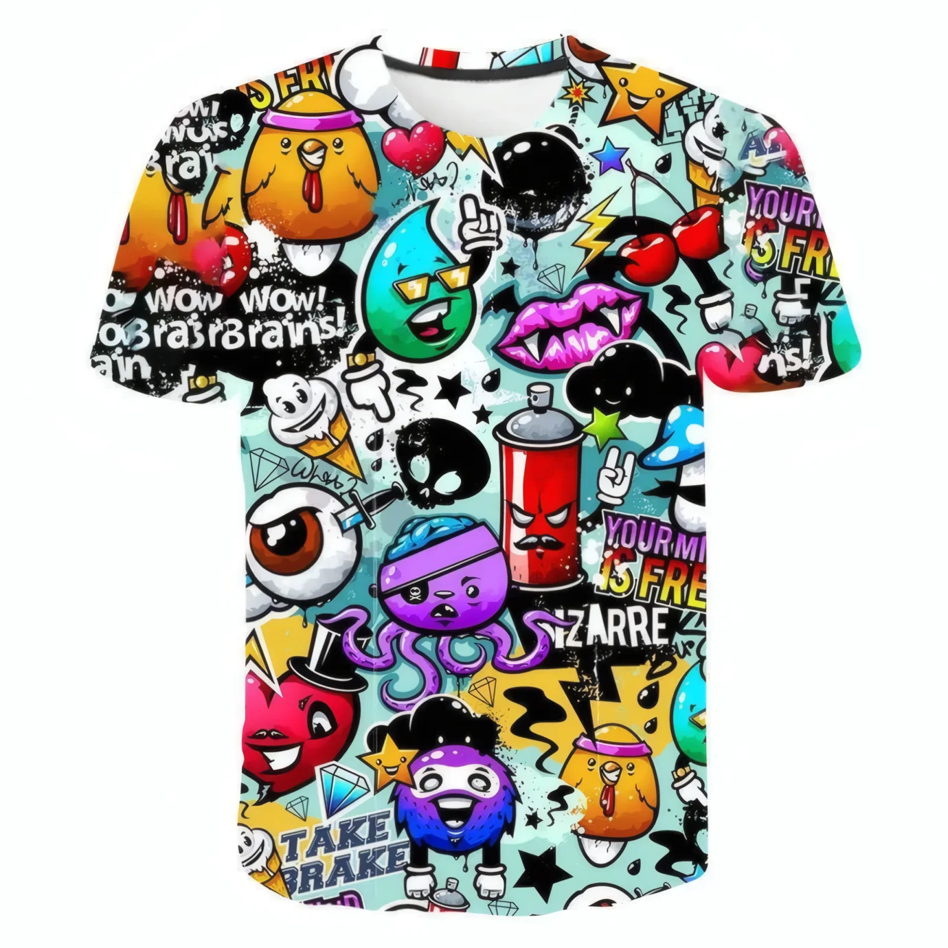 

T-shirt, anime, garbage graffiti, 3D printed summer T-shirt, fashionable men, casual boys and girls, Kawaii cartoon round-neck T