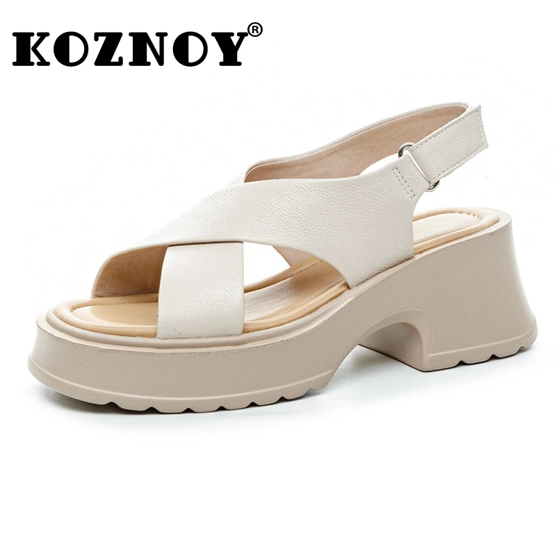 

Koznoy/женские сандалии Мэри Джейн из коровьей кожи с крючками, туфли на плоской подошве и платформе, летние тапочки, туфли-лодочки