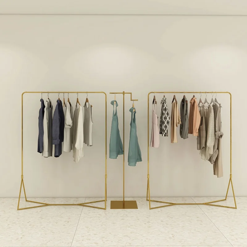 Custom, Retail Shop Goud Roestvrij Staal Vrouwen Kleding Display Rek Kleding Opknoping Plank