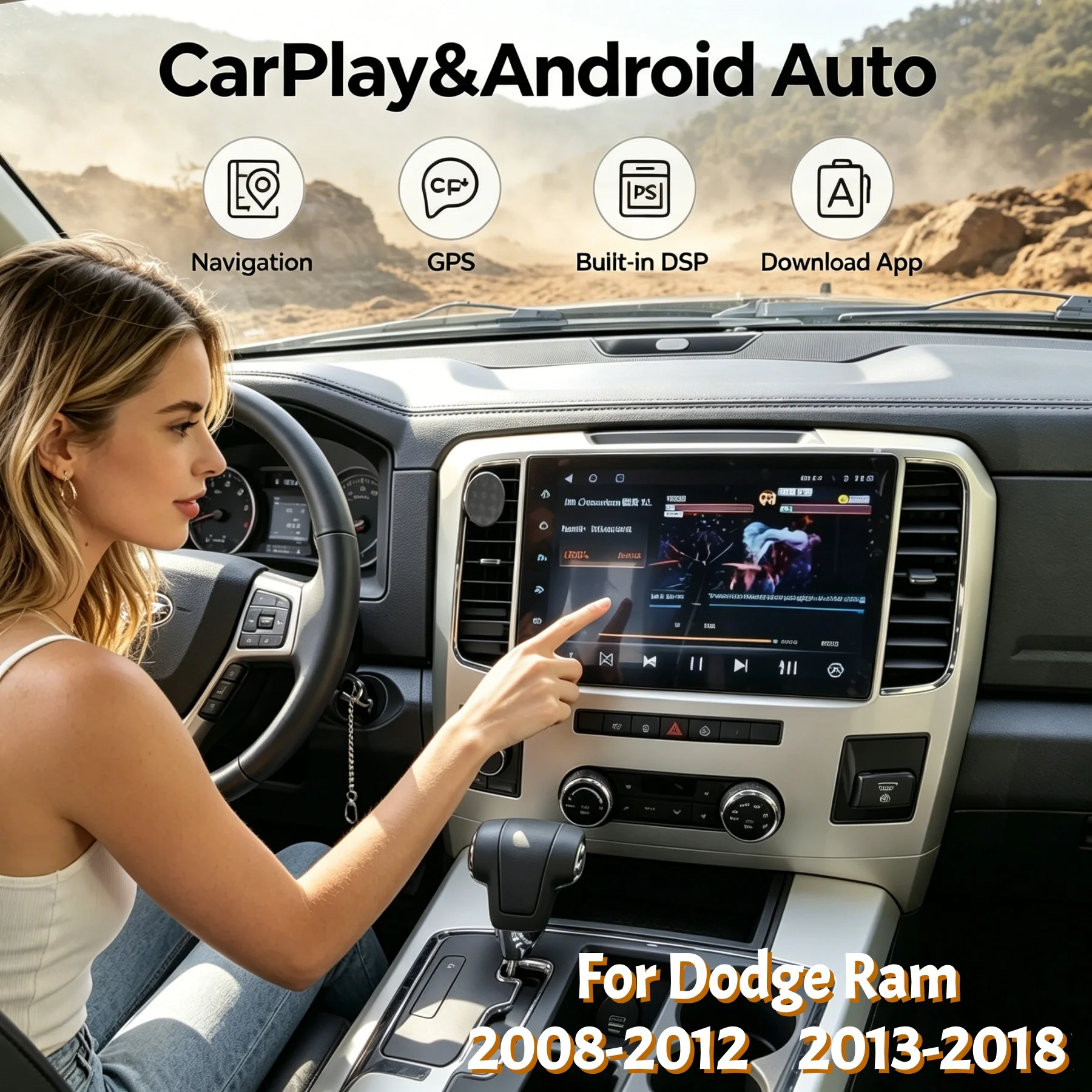 

Touch Carplay Android Screen Stereo For Dodge Ram 1500 2500 3500 2008-2018 Auto Car Radio Car Multimedia Player GPS Navigation