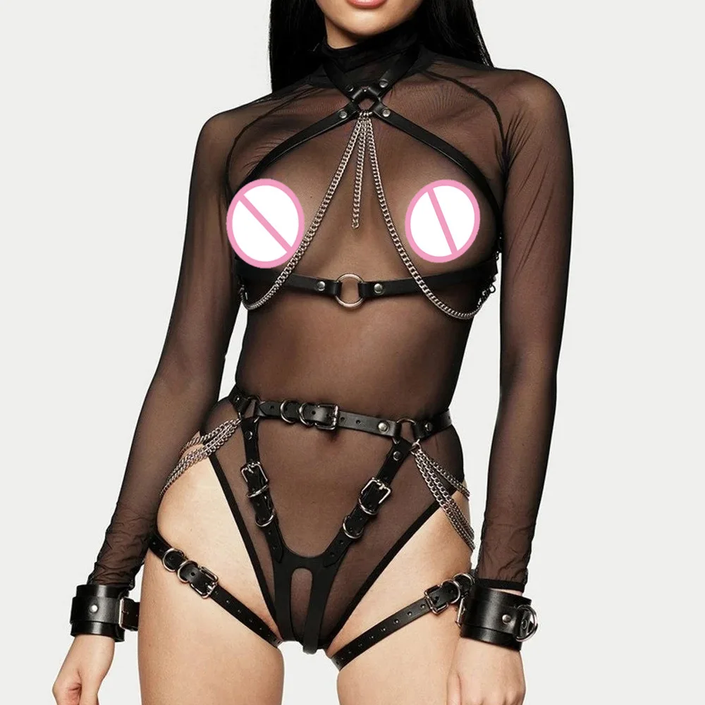 Sexy Buttock Chain Garter Belt Punk Leather Harness Female Lingerie Bdsm Body Bondage Erotic Thigh Suspender Stockings Fetish