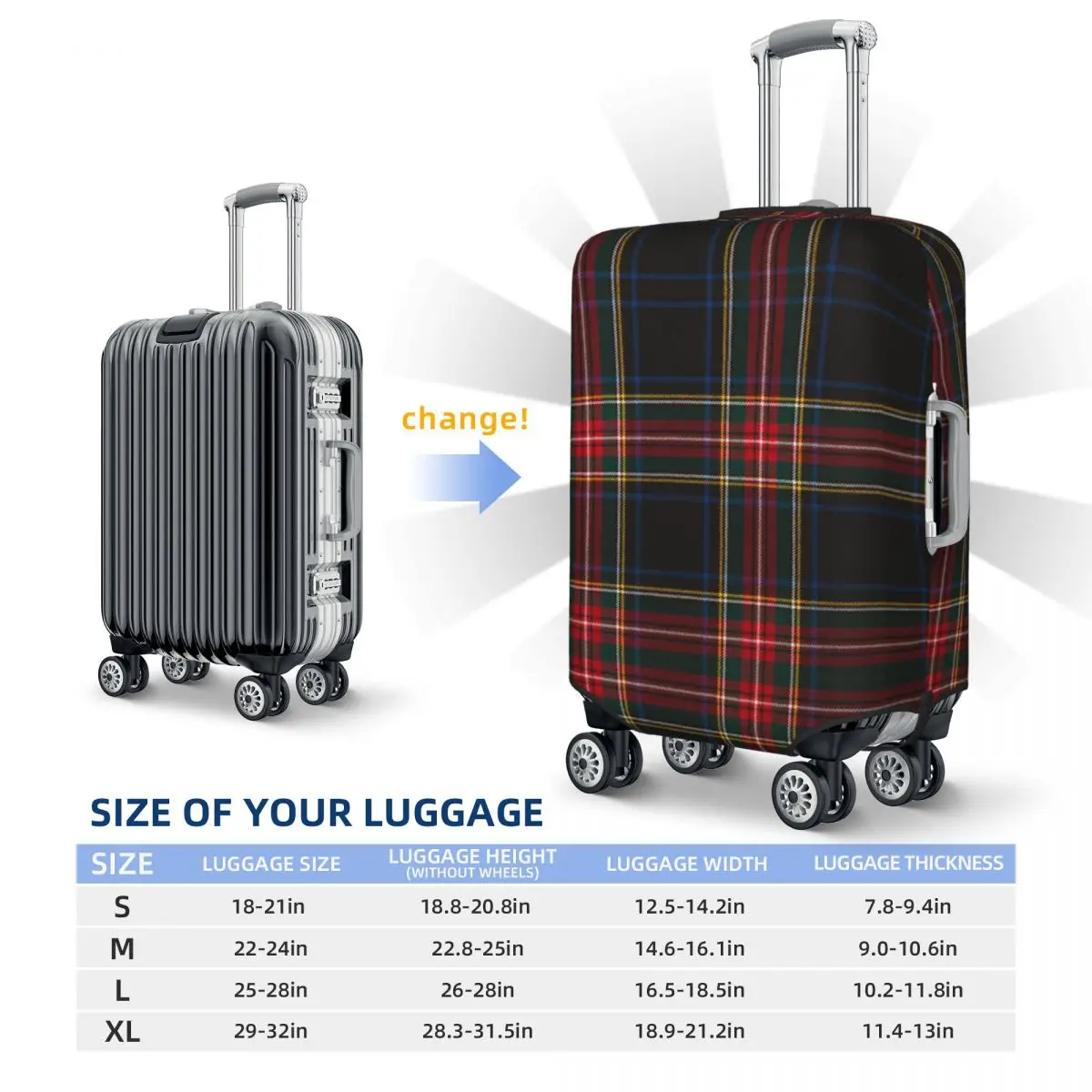 Luxury Black Tartan Plaid Luggage Cover Protector Geometric Gingham Check Texture  Suitcase Protective Cover for 18-32 Inch