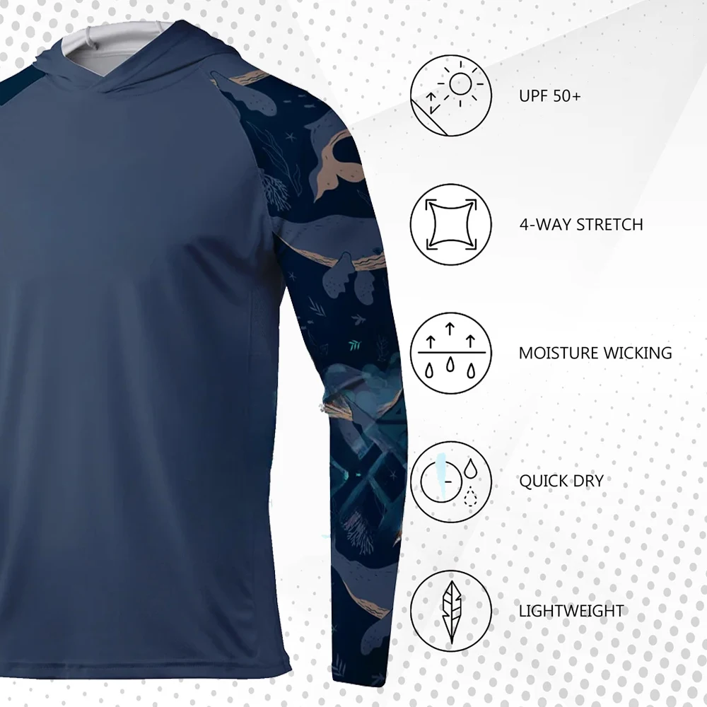 Nowa wędkarska bluza z kapturem pelagiczne męskie ubrania letnie oddychające koszula wędkarska z długim rękawem chroniące przed słońcem kamuflażowe koszule wędkarskie