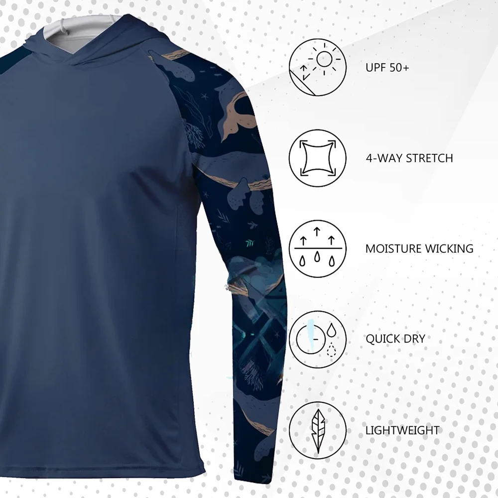 Sudadera con capucha de pesca Pelagic para hombre, ropa transpirable de verano, camisa de pesca de manga larga, protección solar, Camuflaje, Tops