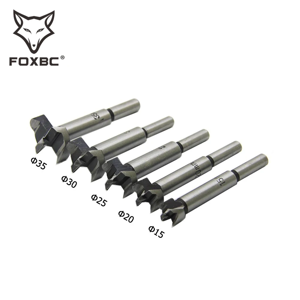 Set di punte per trapano per legno FOXBC 15mm-35mm in acciaio al carbonio ad alto tenore di carbonio per la lavorazione del legno 5 pezzi