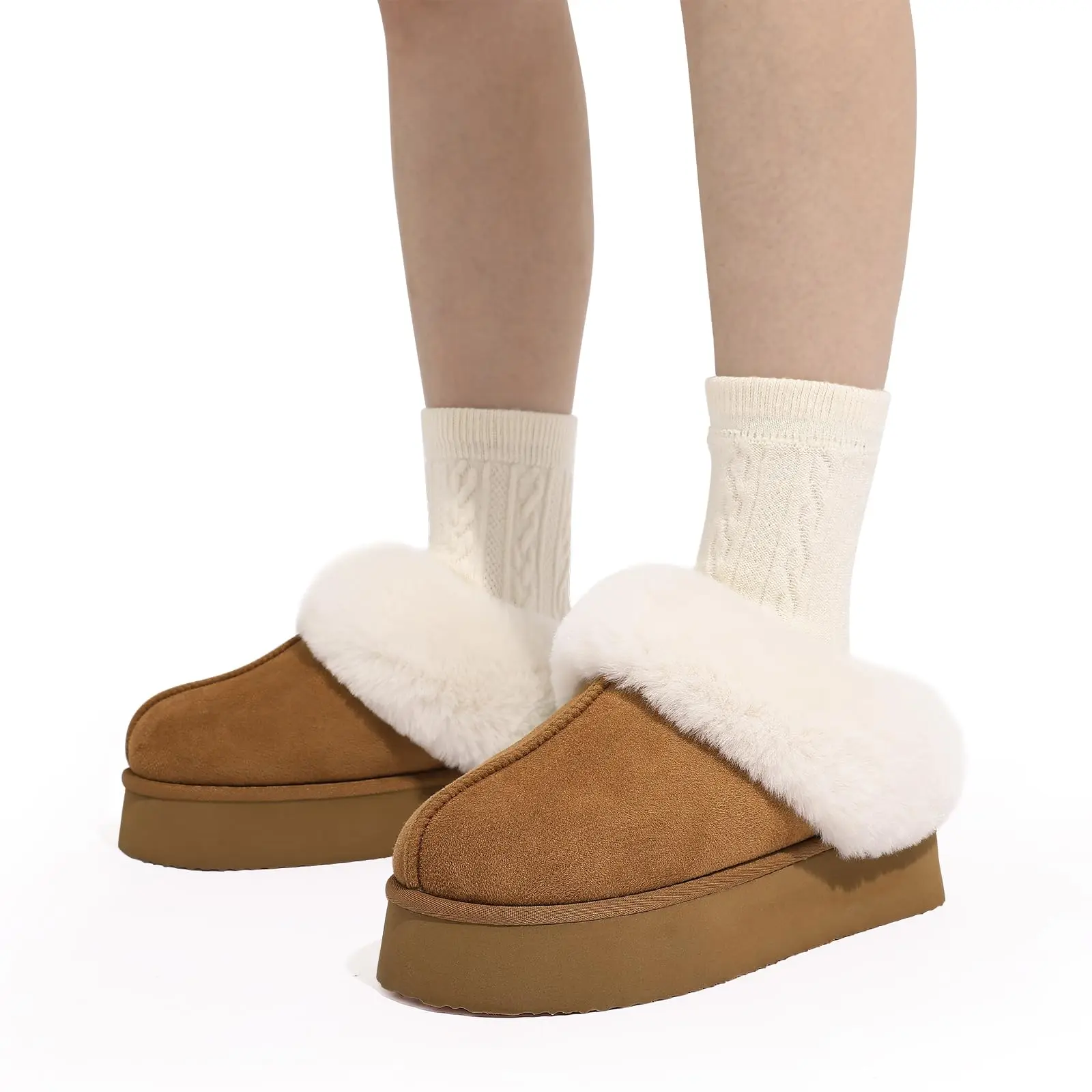 Litfun moda chinelos de pele feminino sola grossa inverno fofo chinelos felpudos anti-deslizamento casa slides plataforma feminina chinelos de pelúcia