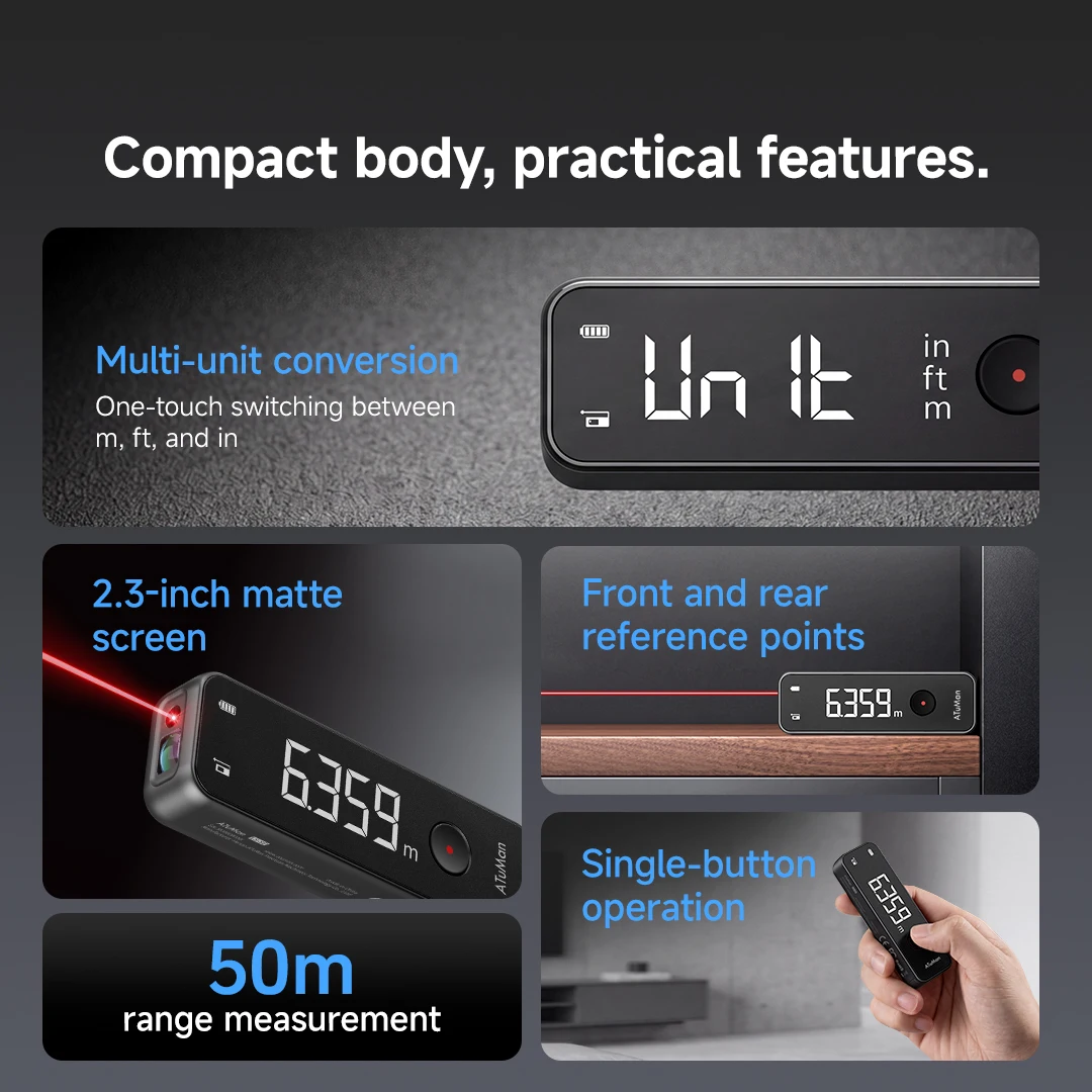 Duka ATuMan 50m High-Precision Laser Rangefinder Angle Measurement Electronic Ruler Infrared Room Measuring Device