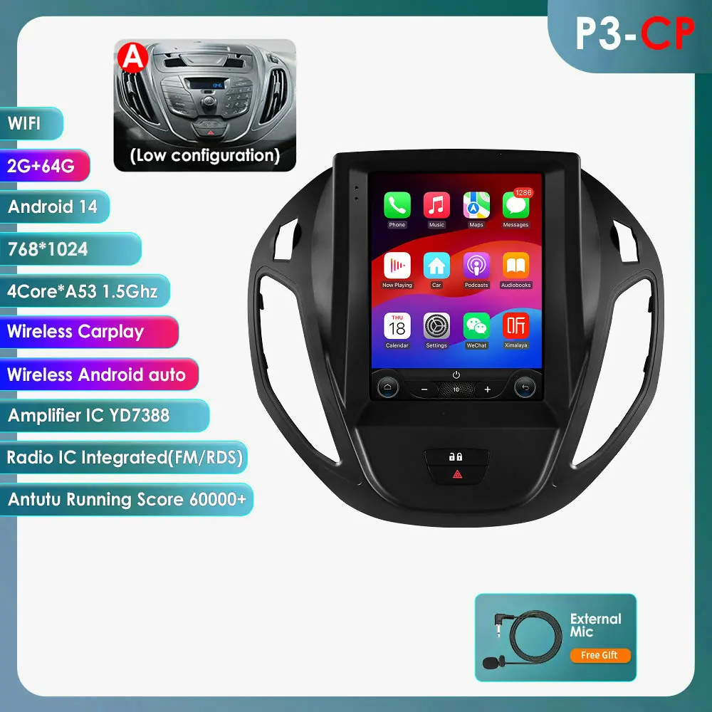 6115 Android autoradio voor Ford Transit Tourneo Courier B-Max 2012-2021 GPS auto multimedia 2din draadloze CarPlay 360cam