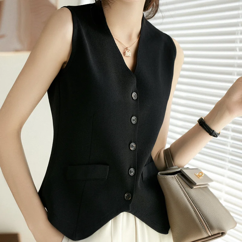 

V-neck Vests Women Knitted Layering Chic All-match Korean Fashion Single Breasted Harajuku Prevalent Summer Leisure Daily Cozy