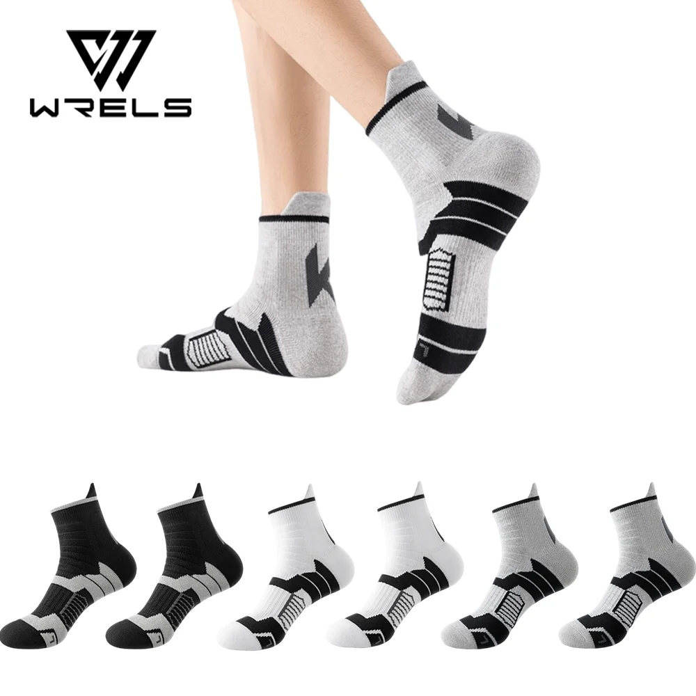 WRELS 1/2/3 Pairs Athletic Socks Moisture Wicking Non-Slip Crew Socks Men Non-Slip Anti Odor Cushioned Marathon Running Socks