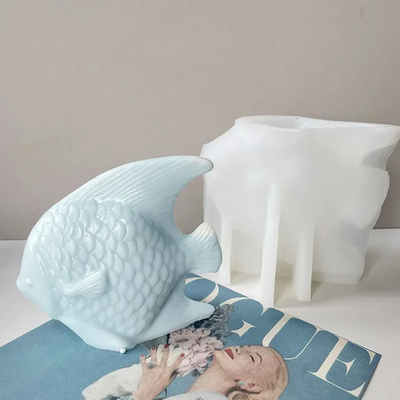 Molde de silicona de pescado 3D, vela de goteo de cristal DIY, molde de resina, carpa Koi, Tilapia, cera de aromaterapia, molde de yeso, suministros para manualidades para hornear