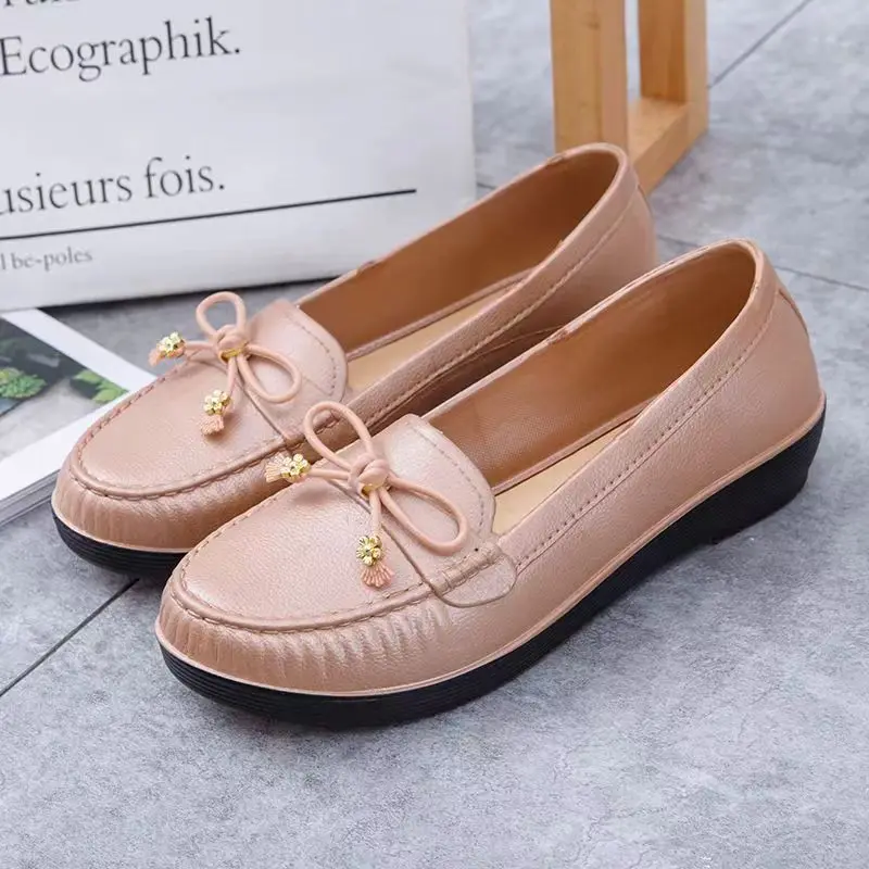 

Woman's New Summer Shallow Slip-On Flat Sole Casual Shoes Soft Sole Non Slip Waterproof Work Shoes Commuter Shoes Nude shoes