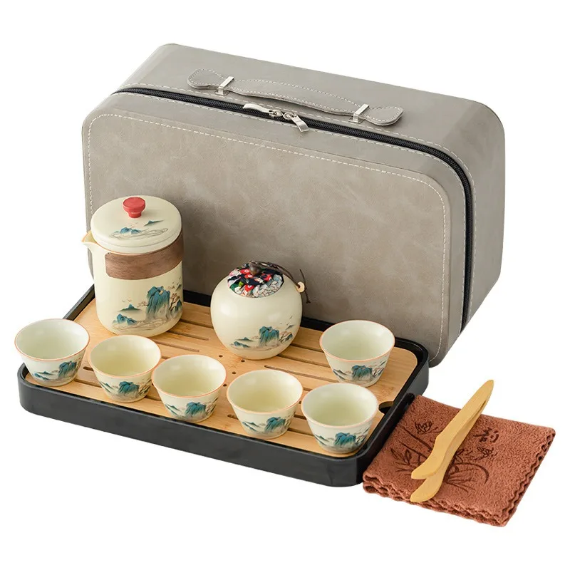 

Travel tea set gift box set Guyun Kuaike cup Ru kiln Kung Fu portable holiday gift