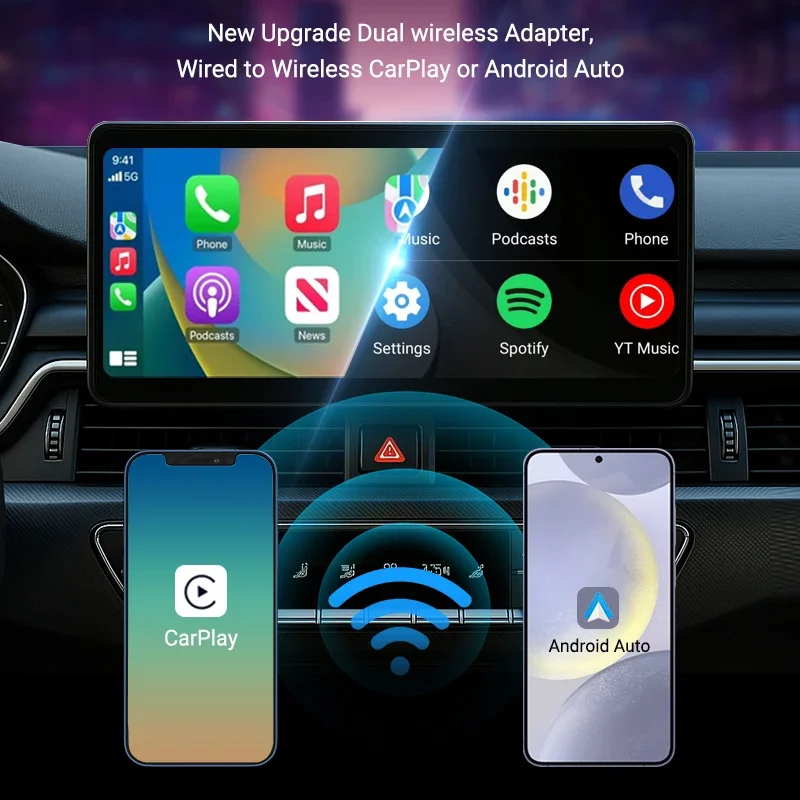 أحدث محول CarPlay اللاسلكي لعام 2025، نظام بلوتوث وواي فاي سهل الاستخدام يدعم ترقيات OTA يعمل مع 99% من السيارات