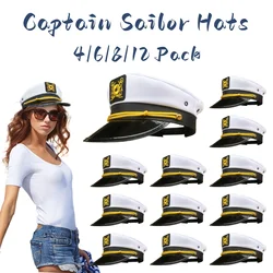 4/6/8/12PCS Captain Hats Adjustable White Sailors Hats Bachelorette Caps Cruise Bachelorette Party Cosplay Wedding Props