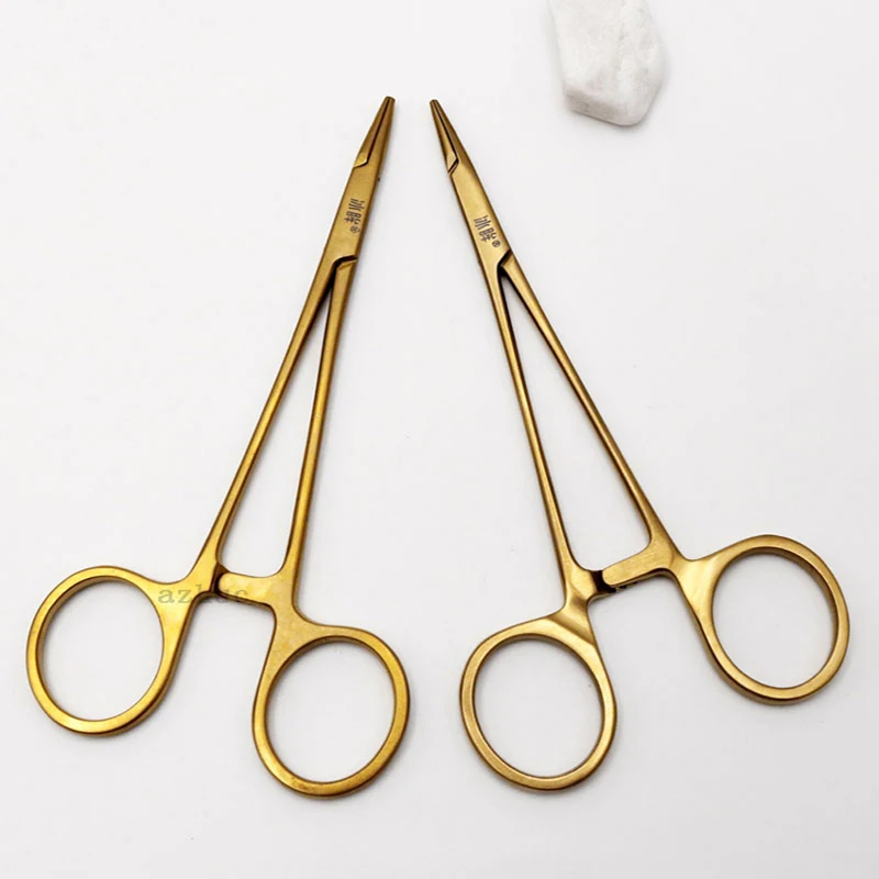 คีมจับเข็มสูญญากาศเคลือบทอง 12.5 ซม. นําเข้าเครื่องมือผ่าตัดสแตนเลส