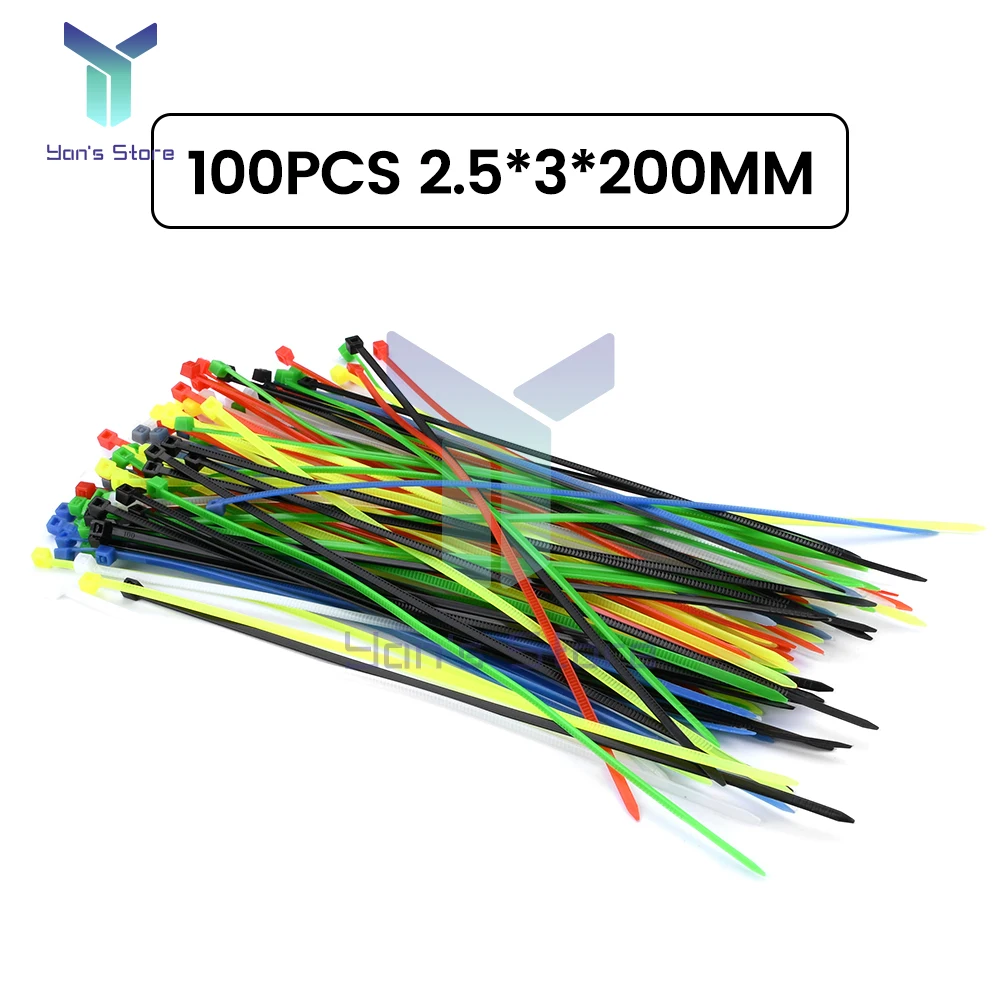 Dây buộc cái/túi 100 dây buộc bằng Nhựa Nylon tự khóa dây kéo màu trắng đen đầy màu sắc