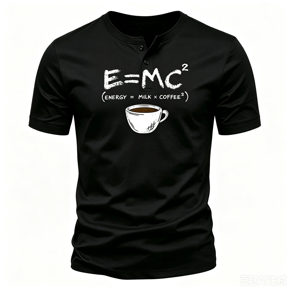 Funny Letter Print Men's Henry T shirt Fashion Henry Collar Short Sleeve Tees Casual Commute Button Tops Summer Office Clothing