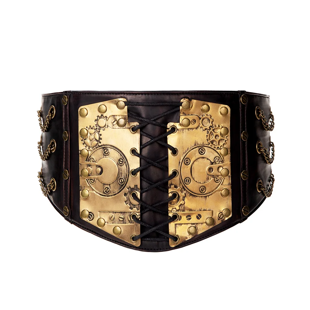 

2023 Halloween punk medieval ladies decorated wide belt retro stretch waist wrap