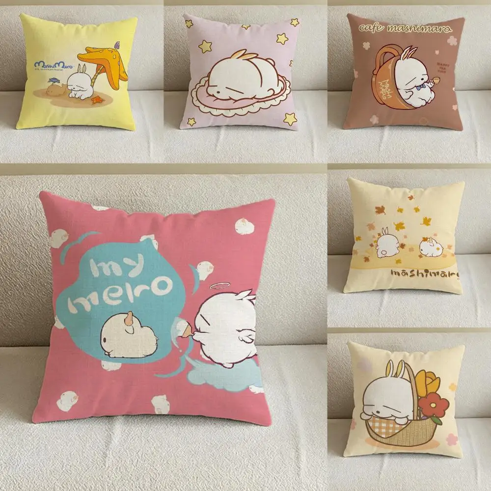 Anime Mashimaro Cushion Cover Natural Linen Pillowcase Set, All-in-One Decor for Sofa, Bedroom & Chair