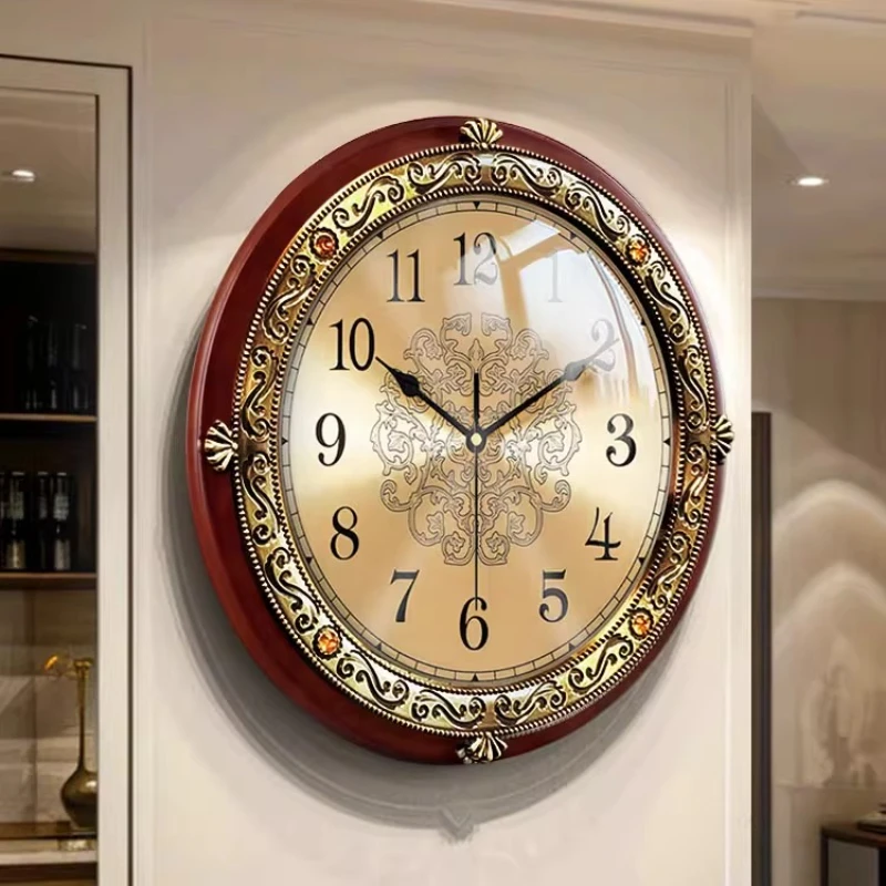 European Wood Wall Clock Living Room Aesthetic Light  Creative Clock Wall Aesthetic  Reloj De Pared Wall Decor