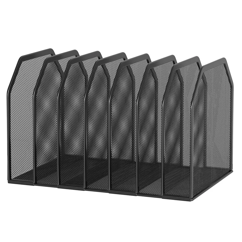 

Top-For Desk Vertical Office File Holder 7-Section Metal File Folder Organizer Duty Mesh Document Sorter For Books, Binder