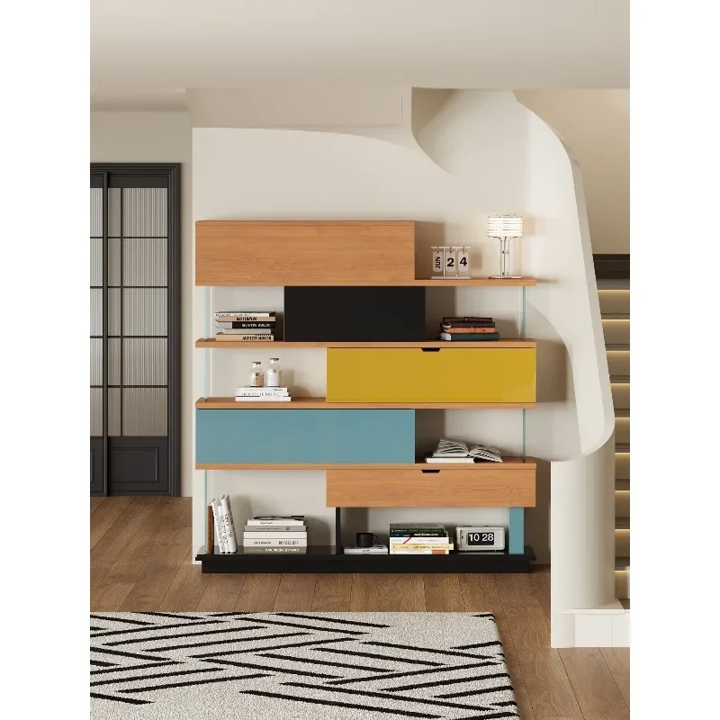 Valley and solid wood glass clamshell shelf jumping color design commercial household living room display shelf bookshelf cabine