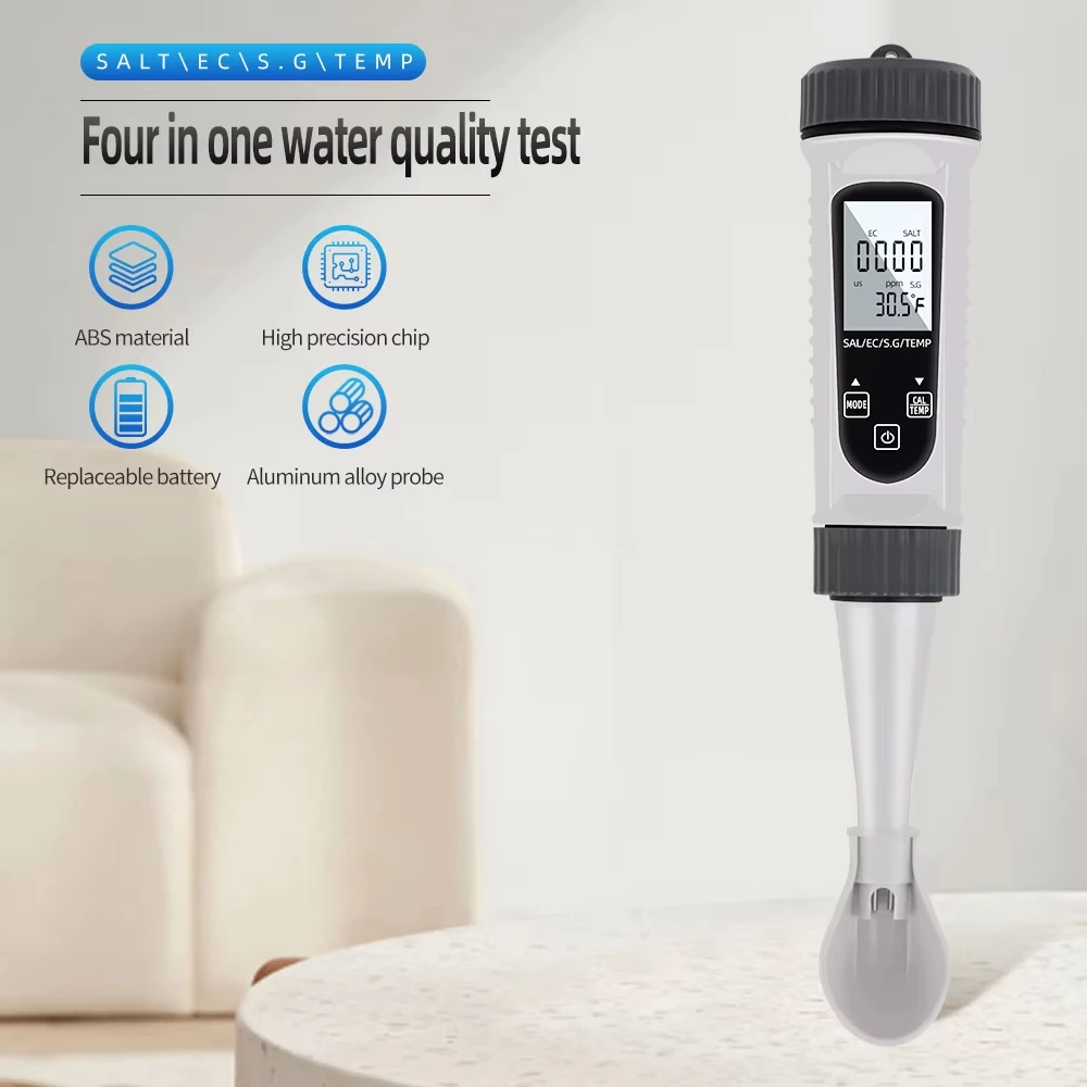 4 In 1 Digital Salinometer TDS EC S.G Temp Meter, Salt Concentration Tester for Seawater, Fish Pond, Soup Aquaculture Salinity