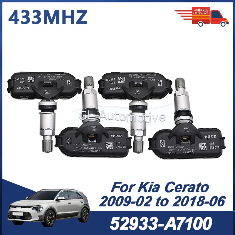 

4PCS 52933-A7100 Tire Pressure Sensor TPMS Sensor For Kia Cerato 2009-2018 Rio 2011-2017 433MHZ